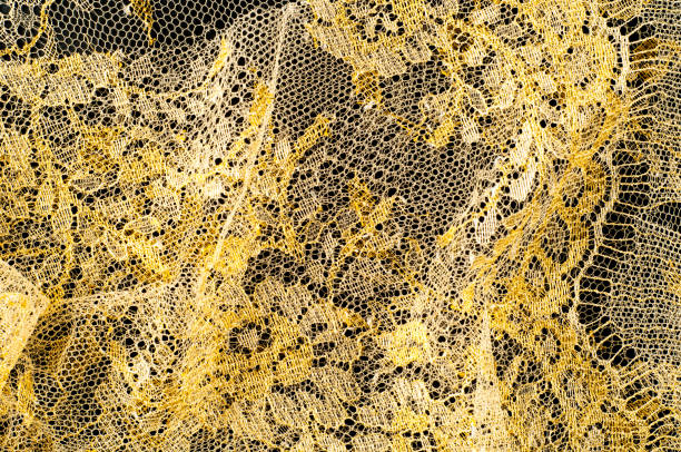 istock Image texture background, decorative gold lace with pattern. Golden vintage lacy background. Golden lace on a black background. Spandex, macro. Lacy decorative floral pattern. 1049195408