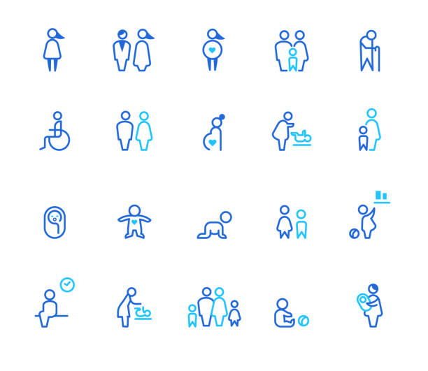 ilustraciones, imágenes clip art, dibujos animados e iconos de stock de iconos de personas. - disabled adult