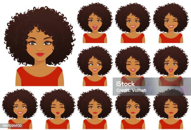 African Woman Expressions Set Stock Illustration - Download Image Now - Women, Facial Expression, African Ethnicity