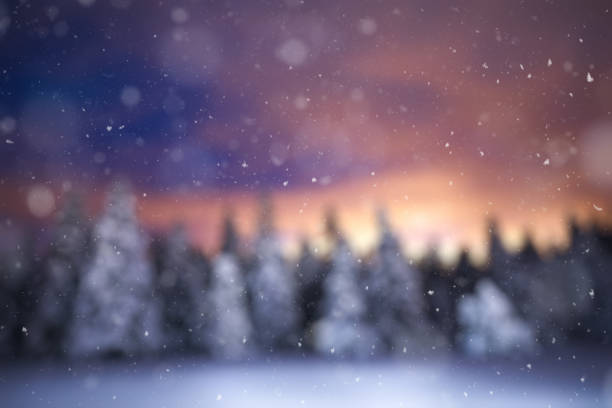colorful winter background - christmas winter sunset snow imagens e fotografias de stock