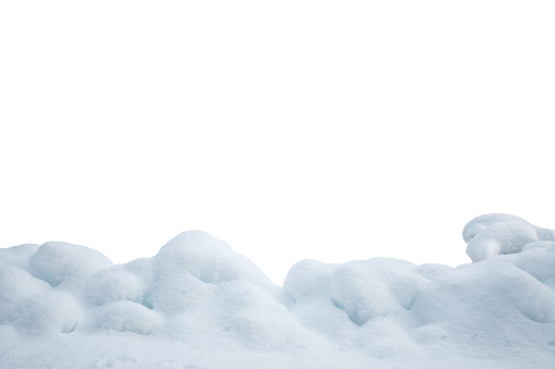 Heap of snow isolated on white background.