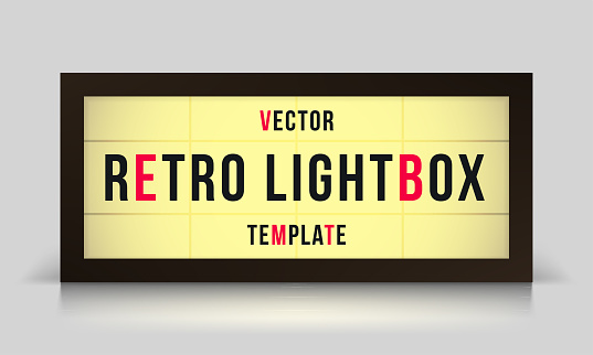 Vector retro lightbox of cinema marquee signage or theater sign in vector frame template