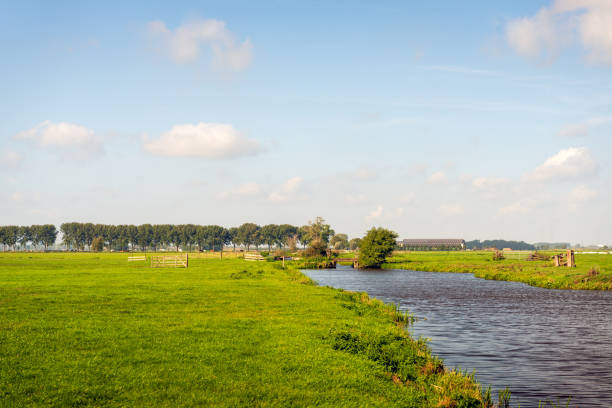 istock Dutch polder landscape with a wide ditch for drainage purposes 1049210490