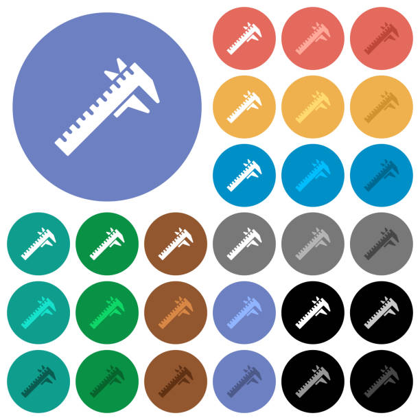 Caliper round flat multi colored icons Caliper multi colored flat icons on round backgrounds. Included white, light and dark icon variations for hover and active status effects, and bonus shades. vernier scale stock illustrations