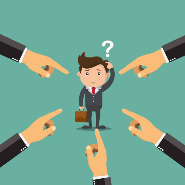 istock Businessman being pointed by a lot of hands.Vector illustration. 1049216860