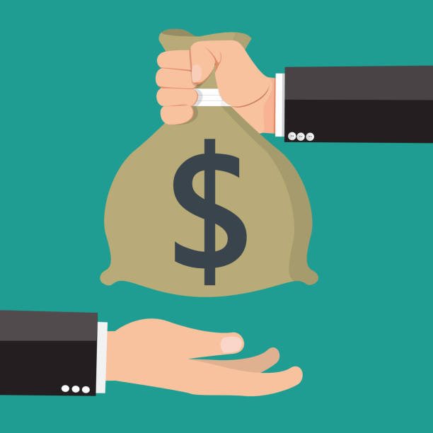 istock Hand gives money to another hand. Vector illustration. 1049219878