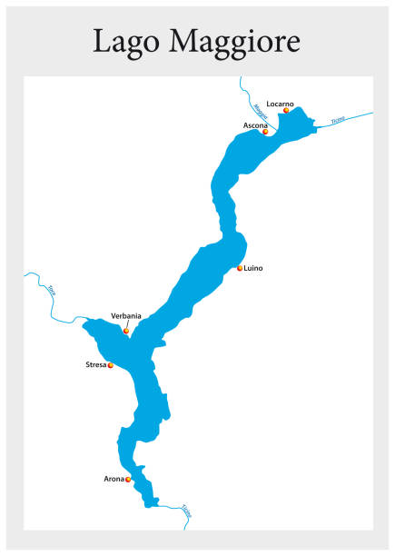 небольшая карта контура верхнего итальянского озера маджоре, италия. - ticino canton illustrations stock illustrations