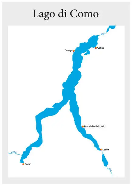 Vector illustration of small outline map of the upper Italian Lake Como, Italy.