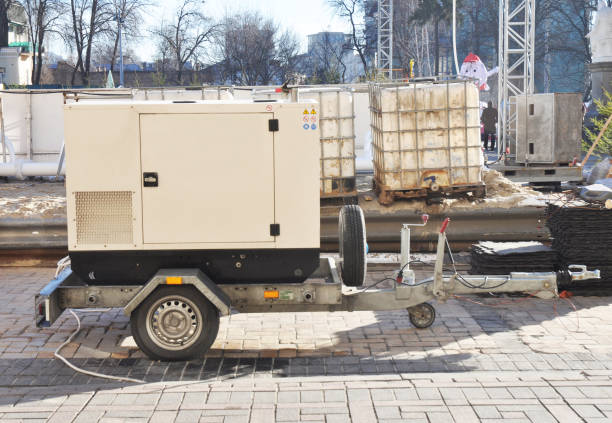 istock Backup power generator electric for repair hurricane damage.  Mobile caravan Backup Power Generator. 1049230734