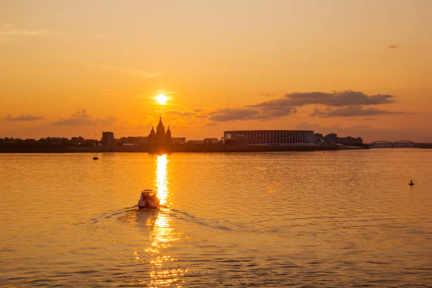istock Boat on a sunset in Nizhny Novgorod 1049237526