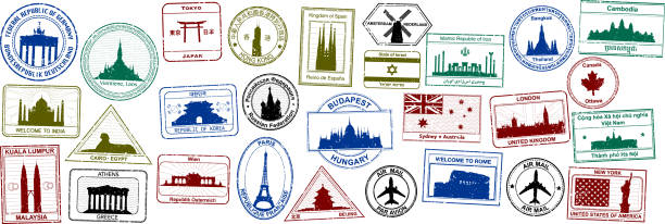 ilustrações de stock, clip art, desenhos animados e ícones de passport stamps - passport postage stamp india passport stamp