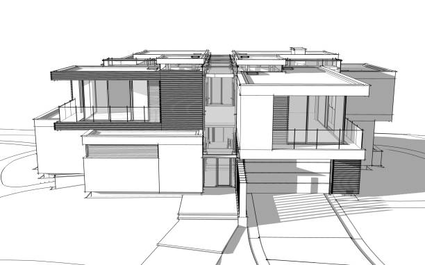 istock 3d rendering sketch of modern cozy house black line sketch. 1049238356