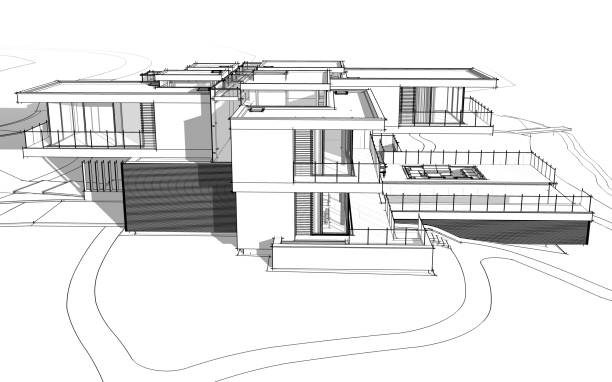 istock 3d rendering sketch of modern cozy house black line sketch. 1049238420
