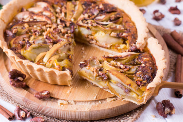 istock Traditional apple pie, fruit dessert, tart with fresh apples 1049240670