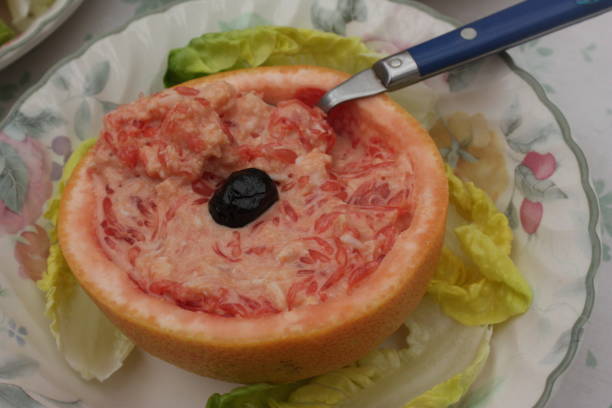 istock Grapefruit stuffed with crab crumbs with ketchup mayonnaise 1049240896