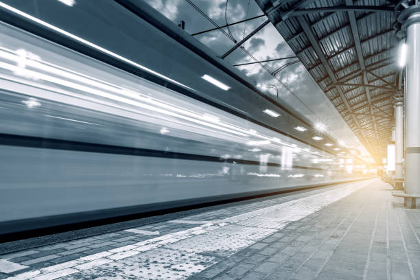istock Highspeed train arrives to the station platform. 1049241690