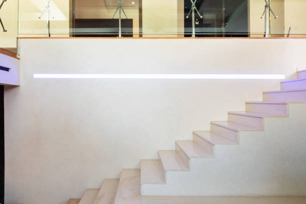 istock Marble staircase detail with colored leds. 1049267272