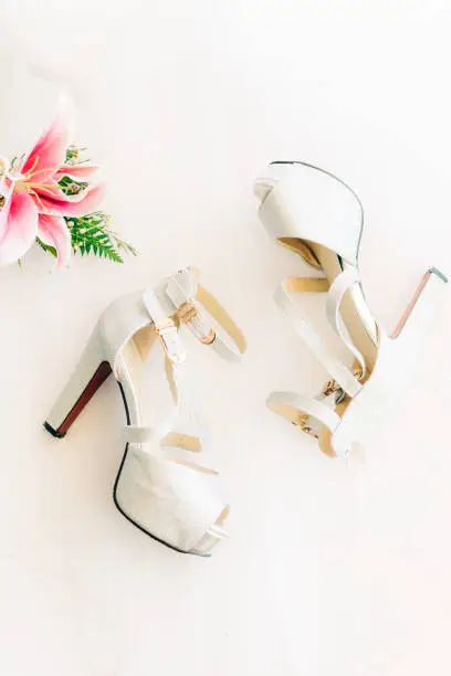 Silver White Glitter Stilettos Wedding Shoes Fashion flat lay