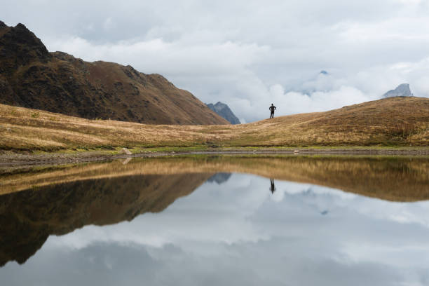 istock Mountain Lake Koruldi with mirror reflection, Georgia 1049274032