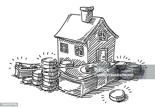 House Retirement Provision Money Drawing Stock Illustration - Download Image Now - House, Doodle, Currency