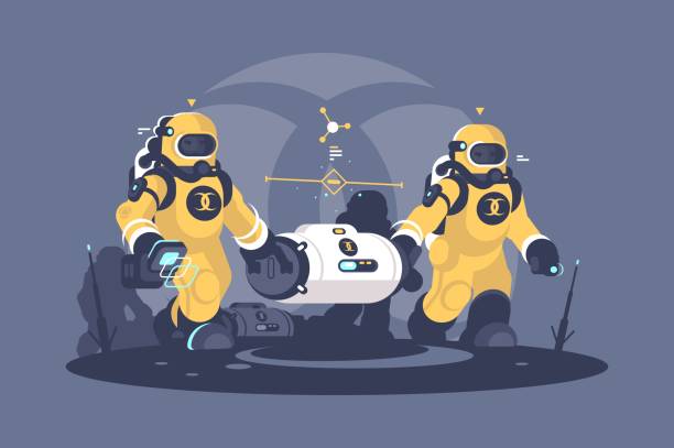 ilustrações, clipart, desenhos animados e ícones de cápsula de resíduos radioactivos de arma. - radiation protection suit toxic waste protective suit cleaning