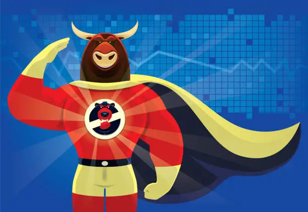 Vector illustration of superhero bull saluting