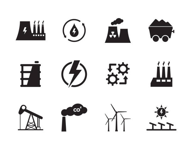 에너지 및 산업 아이콘 세트 - electric plant stock illustrations