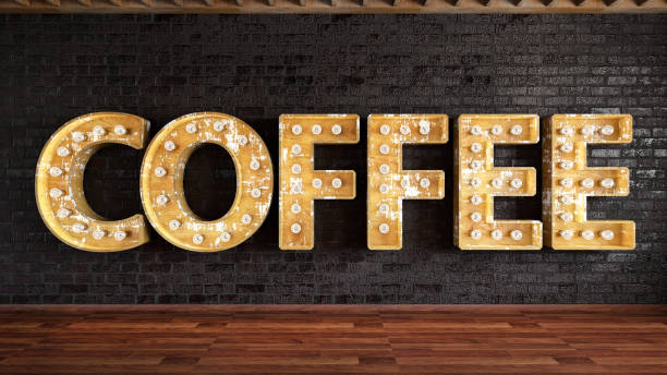 Light Bulb Coffee Shop Sign on Black Brick Wall