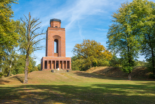 Bismarck tower in the near of Lübbenau, Brandenburg, Germany. Lookout tower on the environment in honor of the realm of Chancellor Bismarck