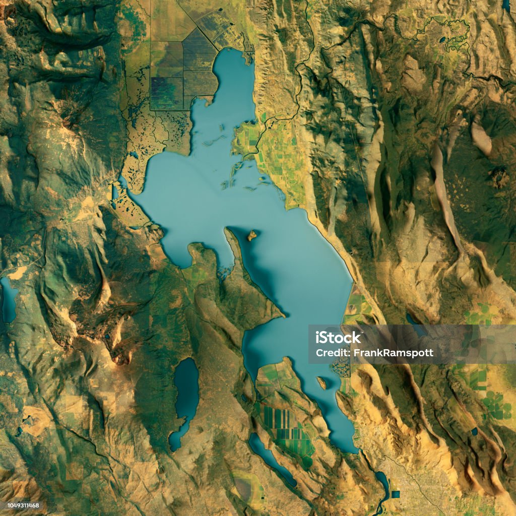 アッパークラマス湖 3 D レンダリングの地形図の色 オレゴン州のストックフォトや画像を多数ご用意 オレゴン州, クラマスフォールス