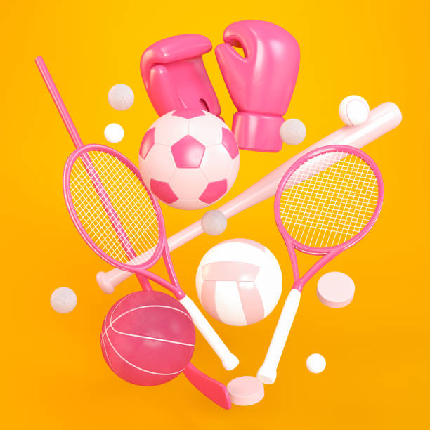 deportes iconos 3d rosa sobre un fondo naranja - centro de bienestar ilustraciones fotografías e imágenes de stock