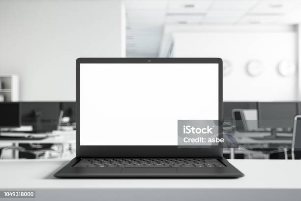 Mock Up Laptop Screen At The Office Stock Photo - Download Image Now - Laptop, Computer, Computer Monitor