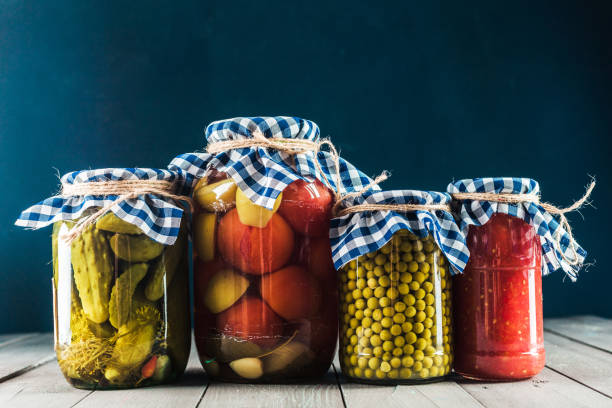 istock Preserved vegetables on wooden background 1049324810