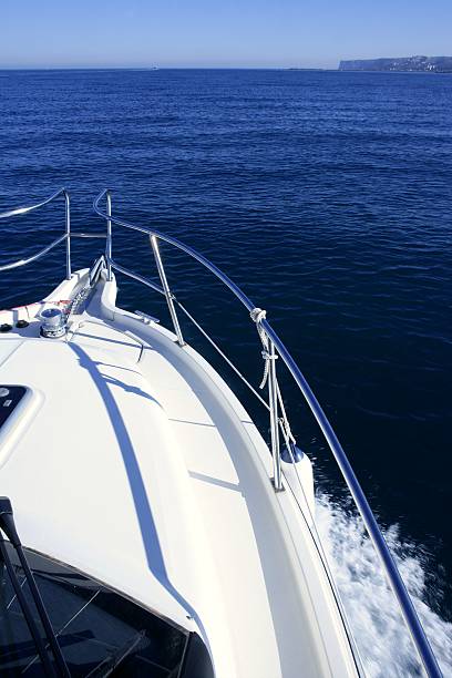 istock Boat bow, yatch vacation on the blue ocean 104932604