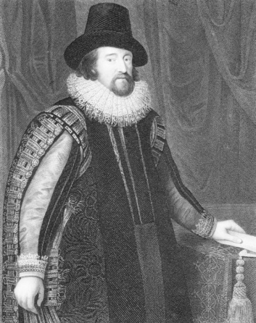 Francis Bacon (1561-1626) on engraving from 1845. English philosopher, statesman, lawyer, jurist, author and scientist. Engraved by J.Cochran from a picture by Van Somer and published by J.F.Tallis.