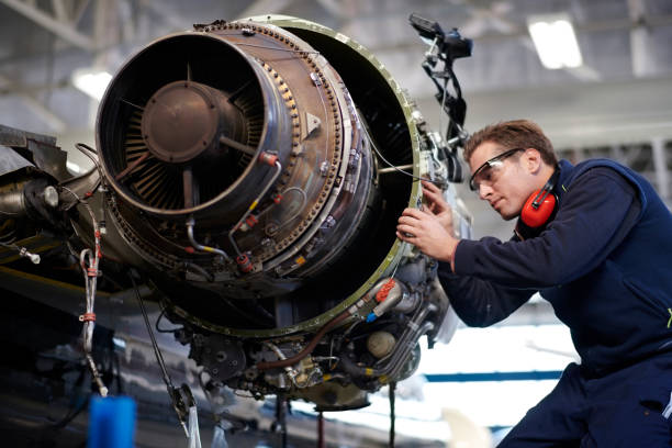 istock Aircraft mechanic in the hangar 1049329346
