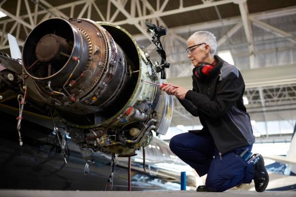 istock Aircraft mechanic in the hangar 1049331526