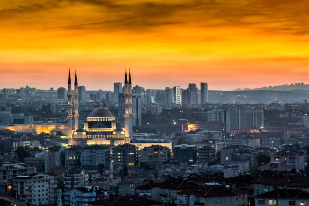 Landscape of Ankara at sunset. Landscape of Ankara at sunset. Kocatepe mosque is on foreground.Eskisehir road and high buildings are on background. ankara turkey photos stock pictures, royalty-free photos & images