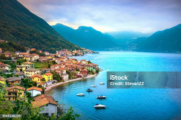 Lezzeno Village Como Lake District Landscape Italy Europe Stock Photo - Download Image Now