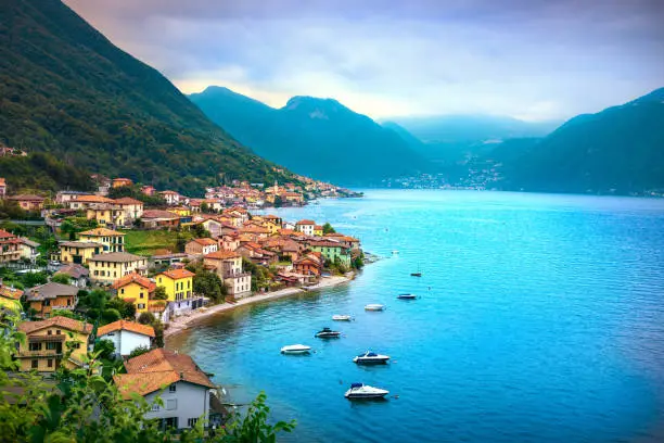 Photo of Lezzeno village, Como Lake district landscape. Italy, Europe.