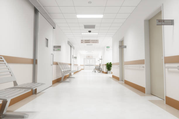 leere moderne japanische krankenhausflur - corridor stock-fotos und bilder