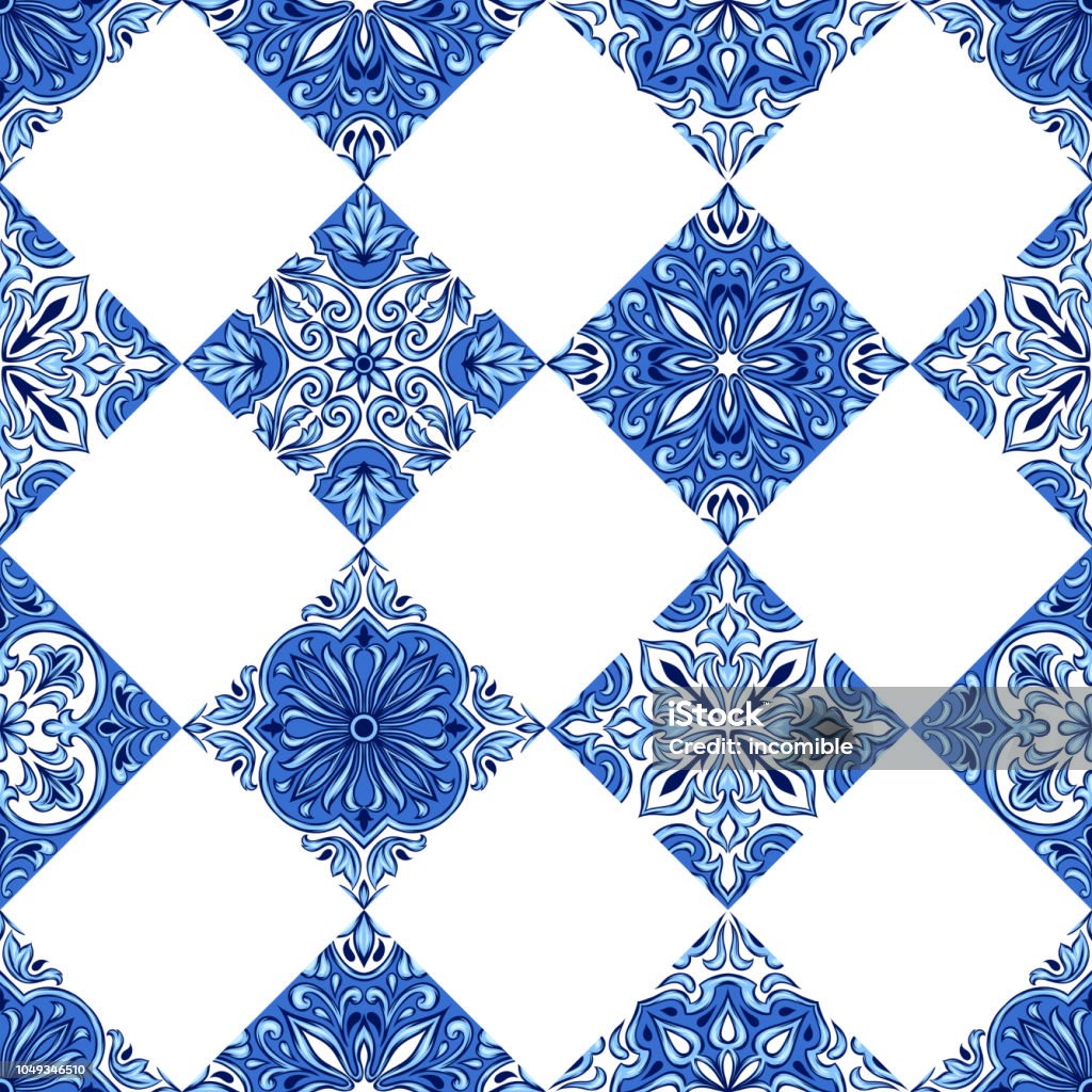 Portuguese azulejo ceramic tile pattern. Portuguese azulejo ceramic tile pattern. Ethnic folk ornament. Mediterranean traditional ornament. Italian pottery, mexican talavera or spanish majolica. Ancient stock vector