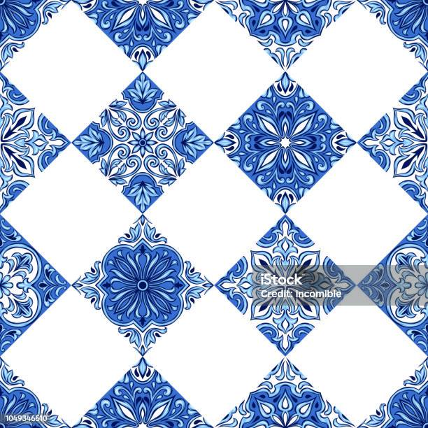 Portuguese Azulejo Ceramic Tile Pattern Stock Illustration - Download Image Now - Ancient, Antique, Architecture