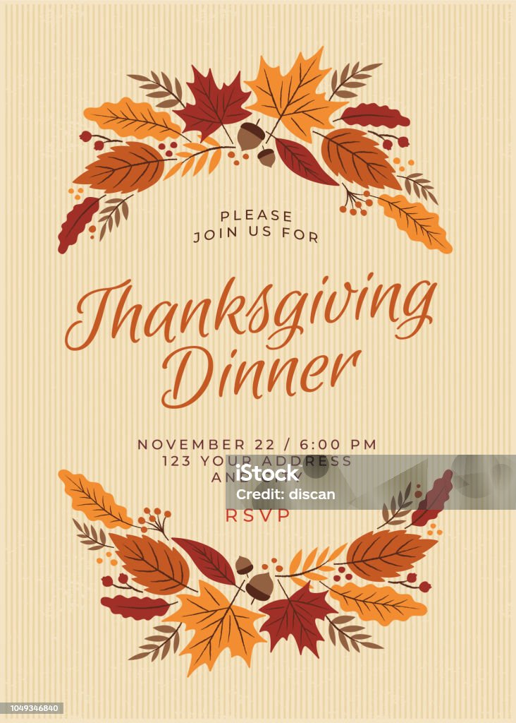 Plantilla de invitación de la cena del Día de Acción de gracias - arte vectorial de Día de Acción de Gracias libre de derechos