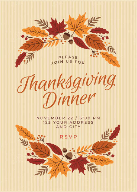 ilustrações de stock, clip art, desenhos animados e ícones de thanksgiving dinner invitation template - thanksgiving turkey illustrations