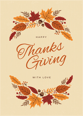 Thanksgiving Card with fall leaves wreath - Illustration