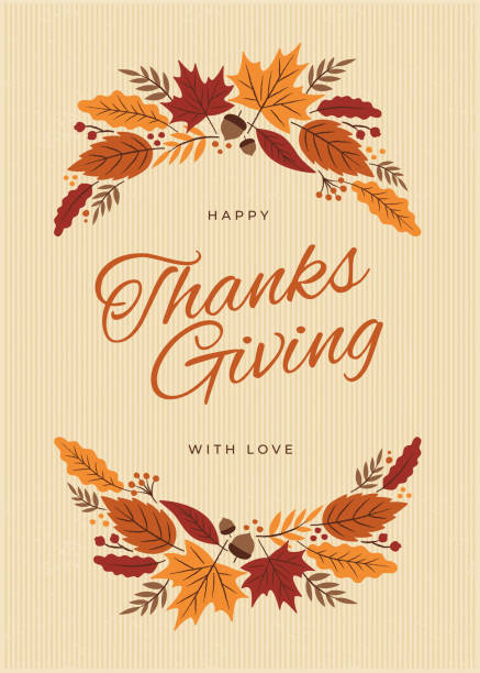 Thanksgiving Card with fall leaves wreath Thanksgiving Card with fall leaves wreath - Illustration thanksgiving holiday card stock illustrations