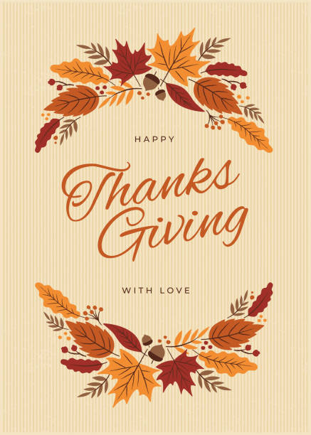 Thanksgiving Card with fall leaves wreath Thanksgiving Card with fall leaves wreath - Illustration thanksgiving decorations stock illustrations