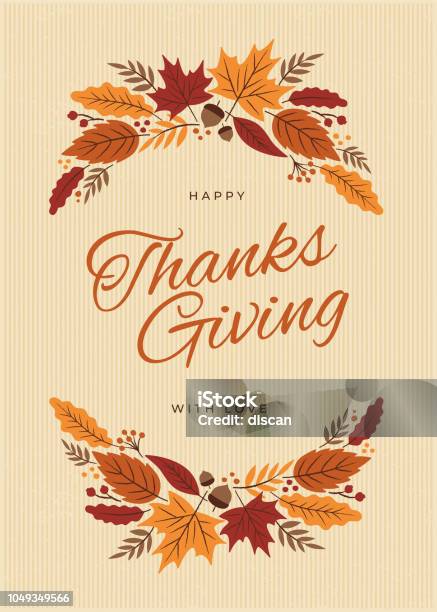 Thanksgiving Card With Fall Leaves Wreath Stock Illustration - Download Image Now - Thanksgiving - Holiday, Autumn, Falling