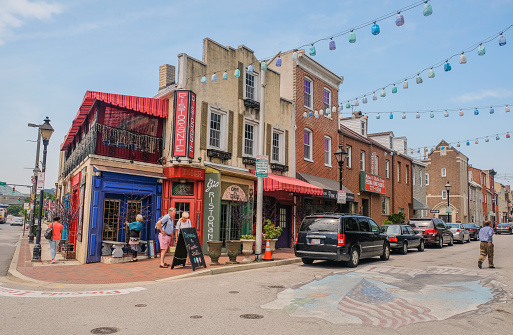 Little Italy district in Baltimore, Maryland, USA: May 5, 2018: Main street in Little Italy of Baltimore City